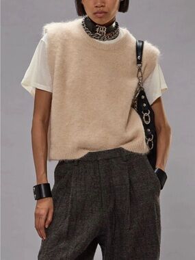 NWT $545 R13 Deep Armhole Alpaca Blend Sweater Vest In Oatmeal